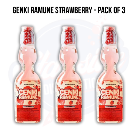 Genki Ramune Strawberry 6.7fl oz/200ml - Pack of 3