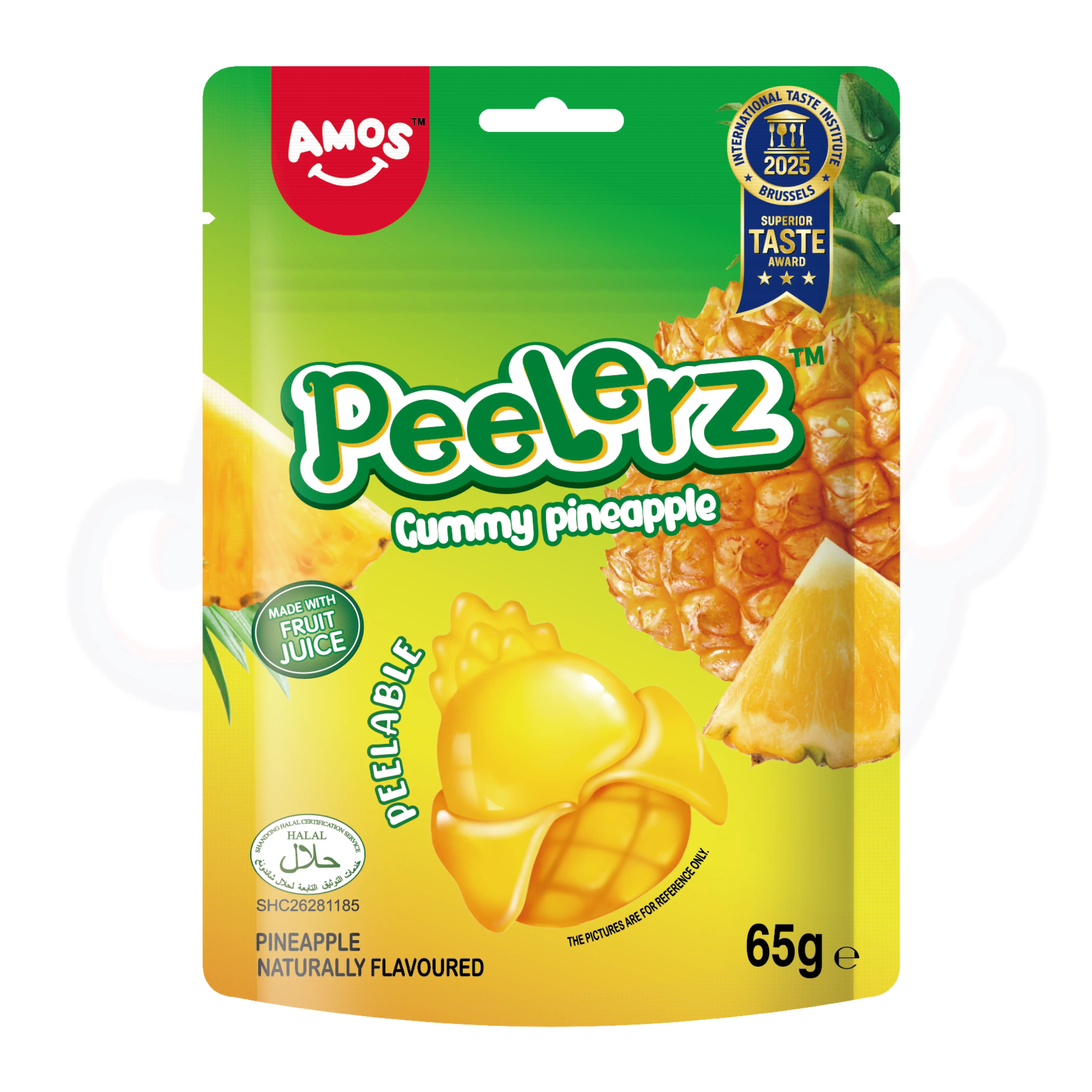 (Halal) Amos Peelerz Gummy Pineapple Peg Bag 65g Pack of 3