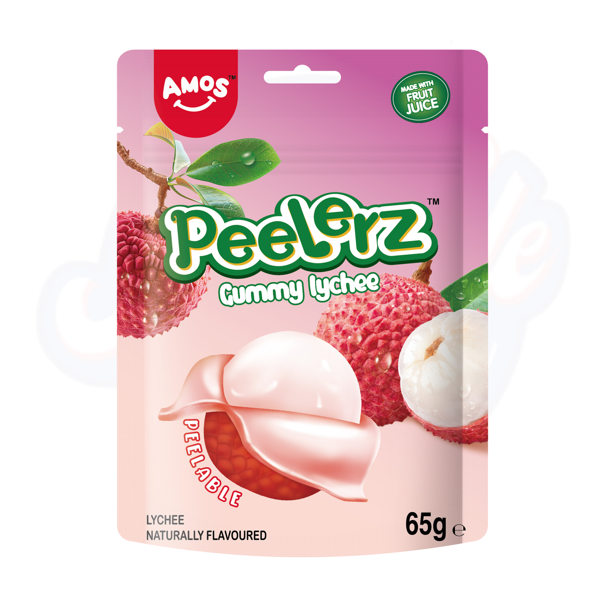 Amos Peelerz Gummy Lychee Peg Bag 65g - Pack of 3
