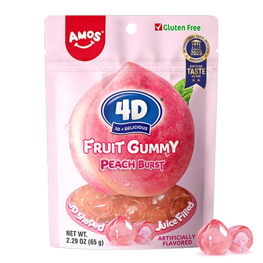 Amos 4D Fruit Gummy Peach Burst Peg Bag 65g