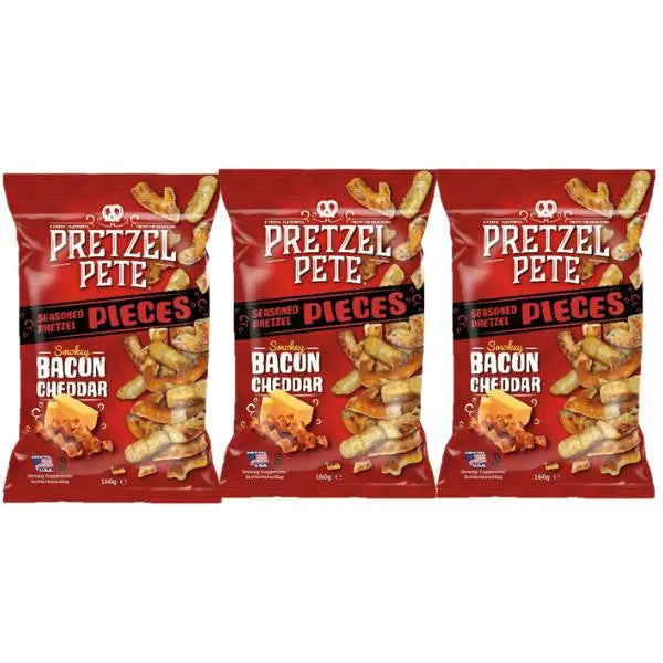 Pretzel Pete Smoky Bacon & Cheddar Pretzel Pieces 160g Pack of 3