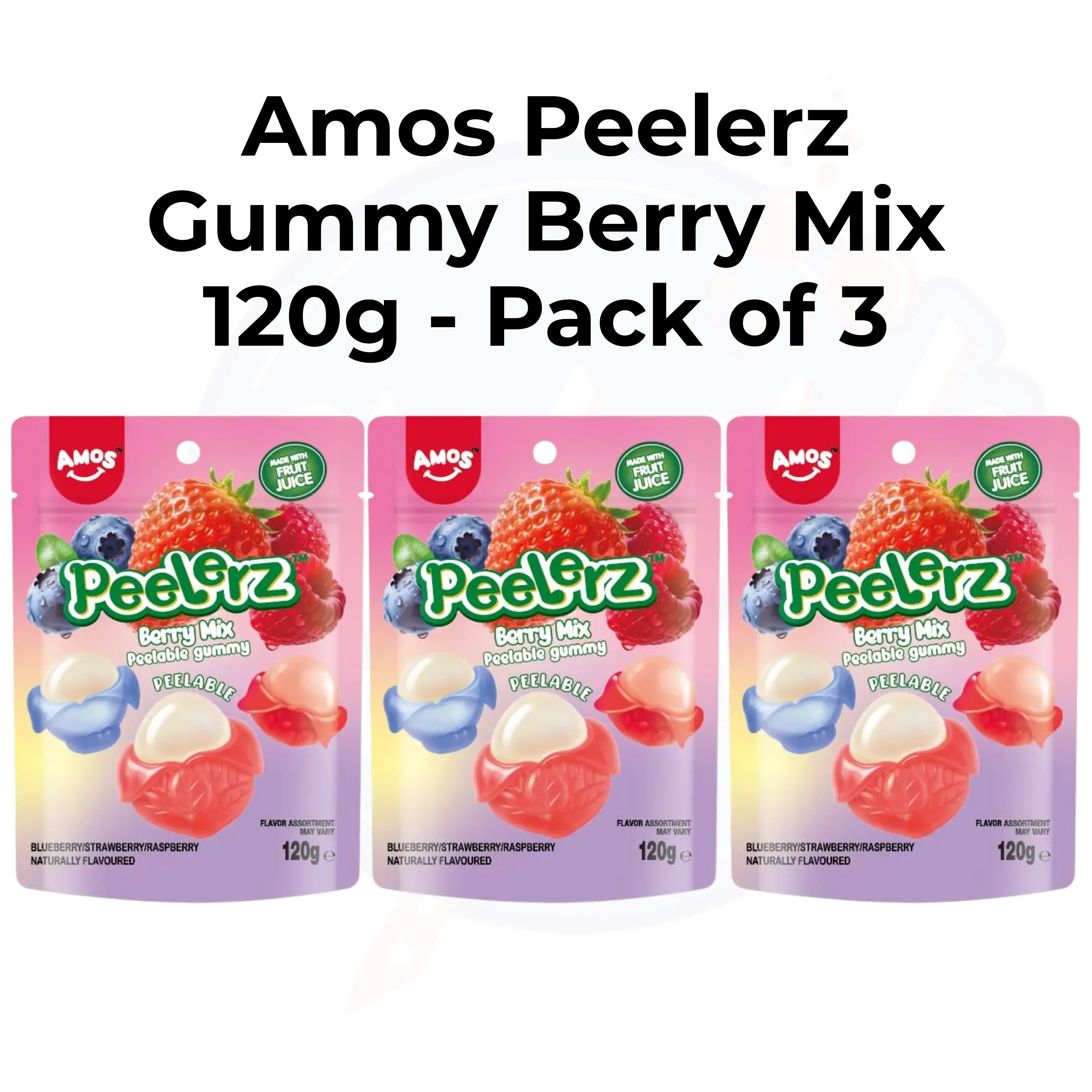 Amos Peelerz Gummy Berry Mix Peg Bag 120g - Pack of 3
