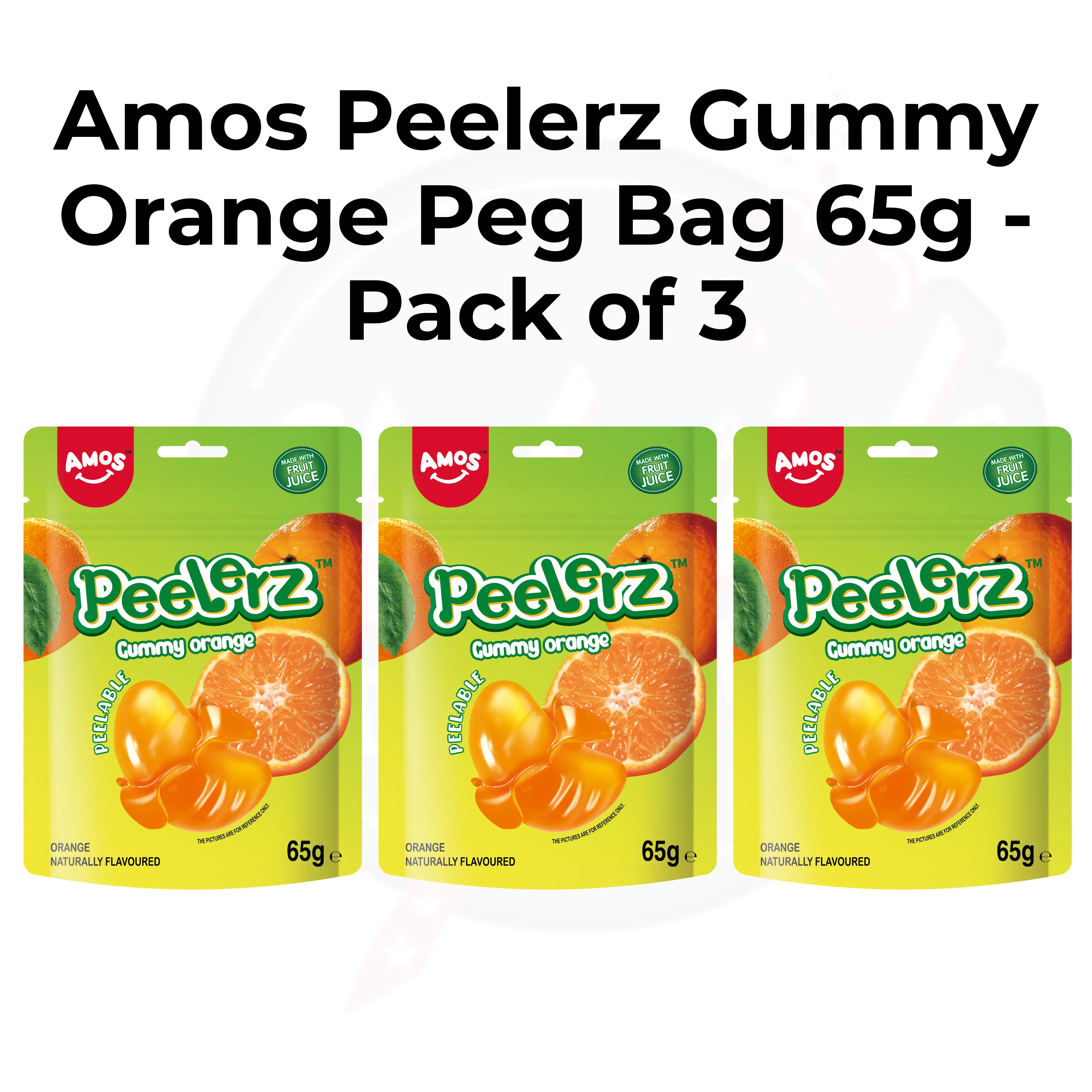 Amos Peelerz Gummy Orange Peg Bag 65g - Pack of 3