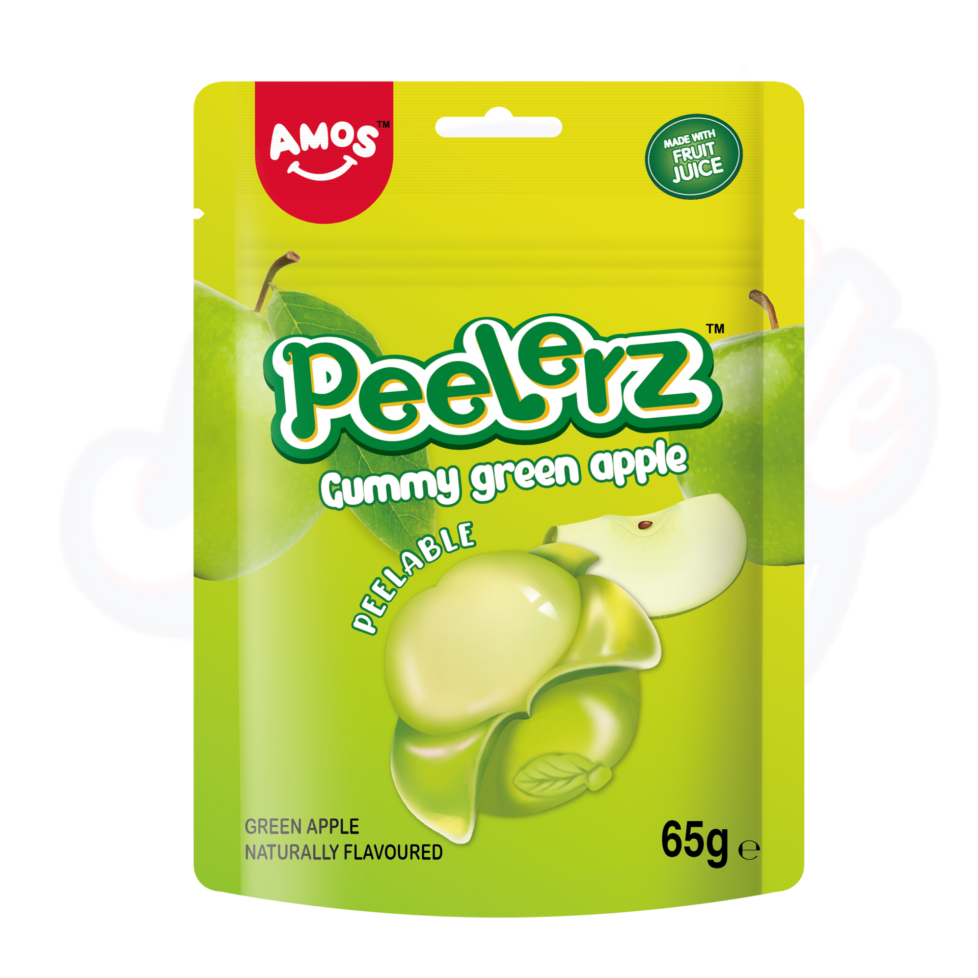 Amos Peelerz Gummy Green Apple Peg Bag 65g - Pack of 3
