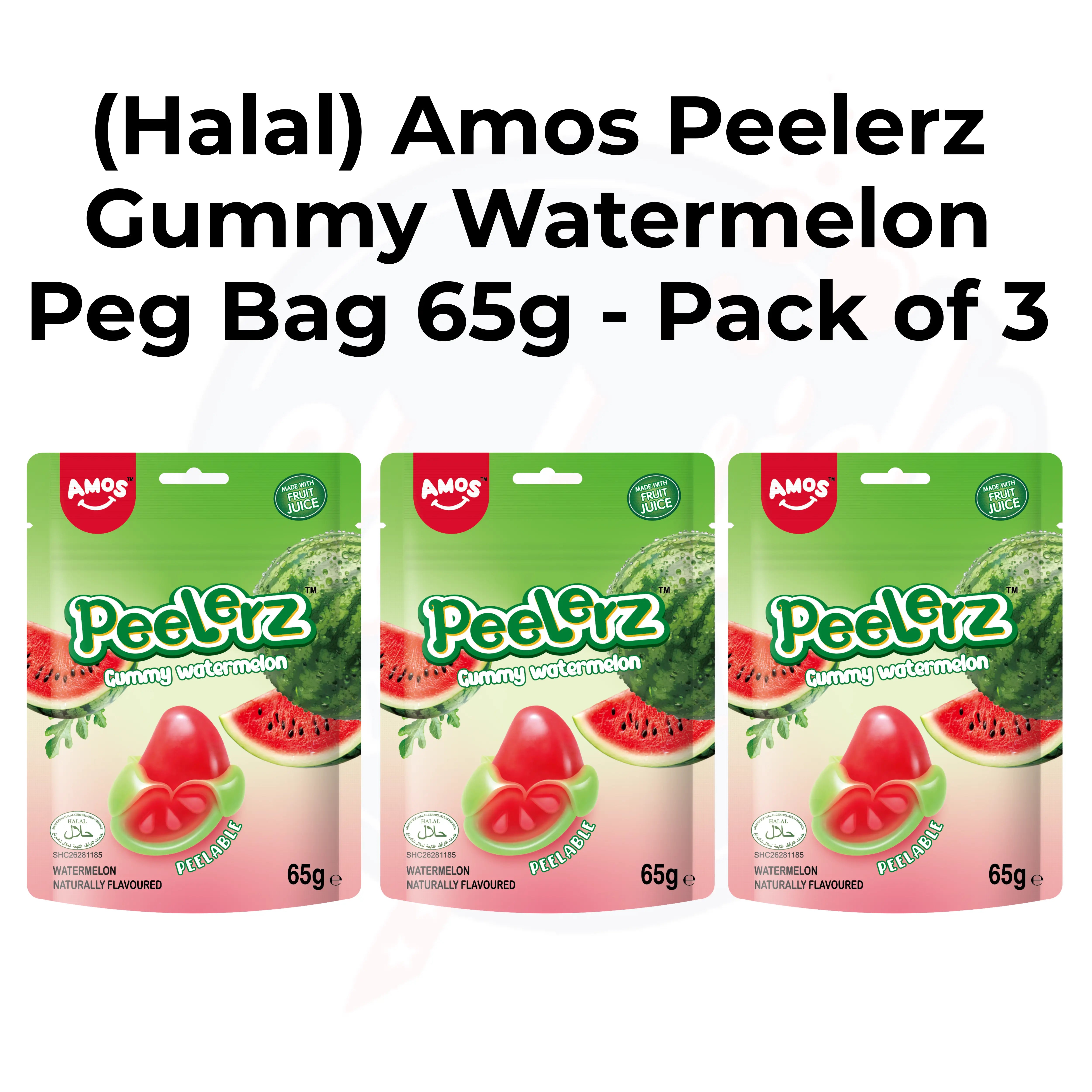 (Halal) Amos Peelerz Gummy Watermelon Peg Bag 65g Pack of 3