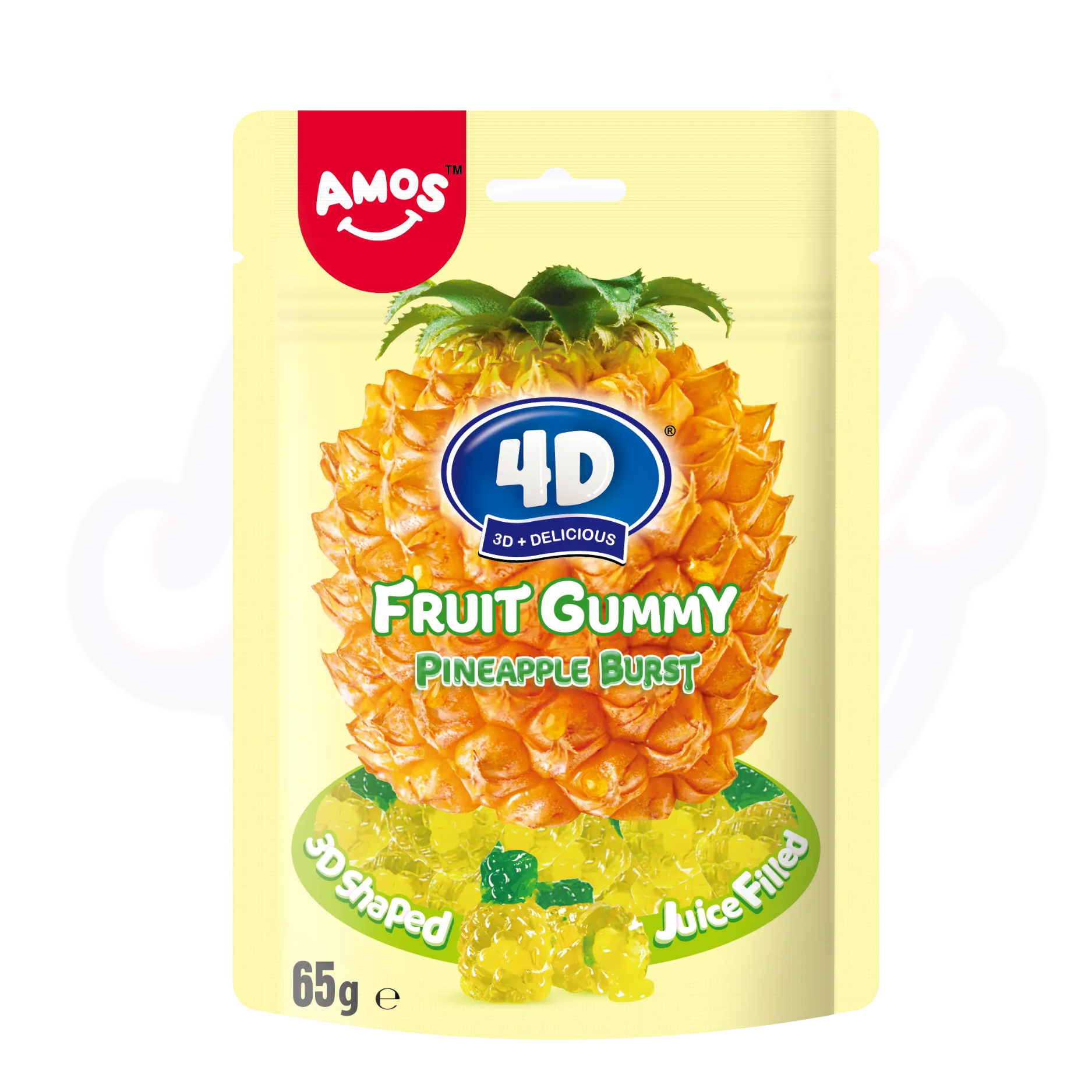 Amos 4D Fruit Gummy Pineapple Burst Peg Bag 65g