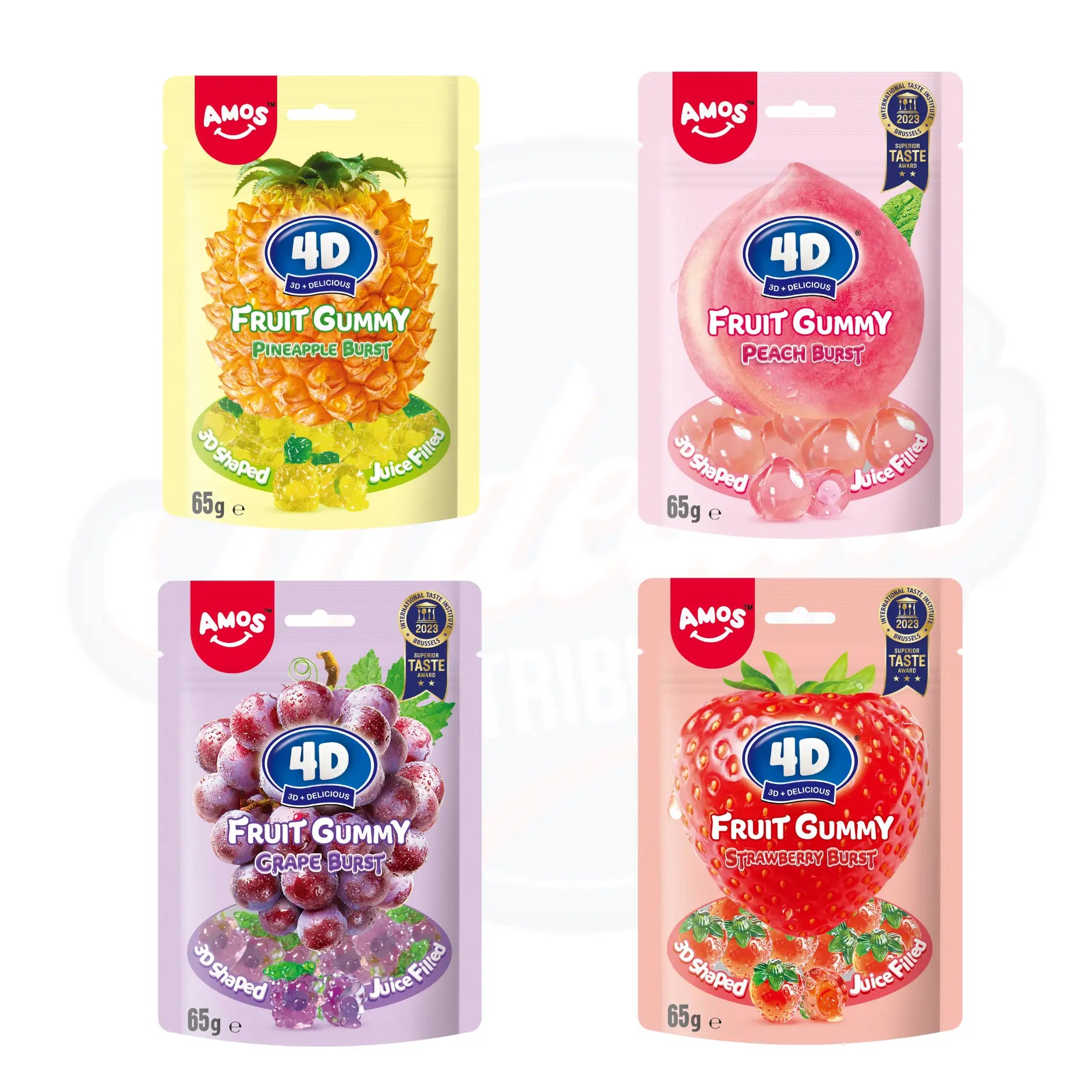 Amos 4D Fruit Gummy 65g Peg Bag 4 Flavour Bundle