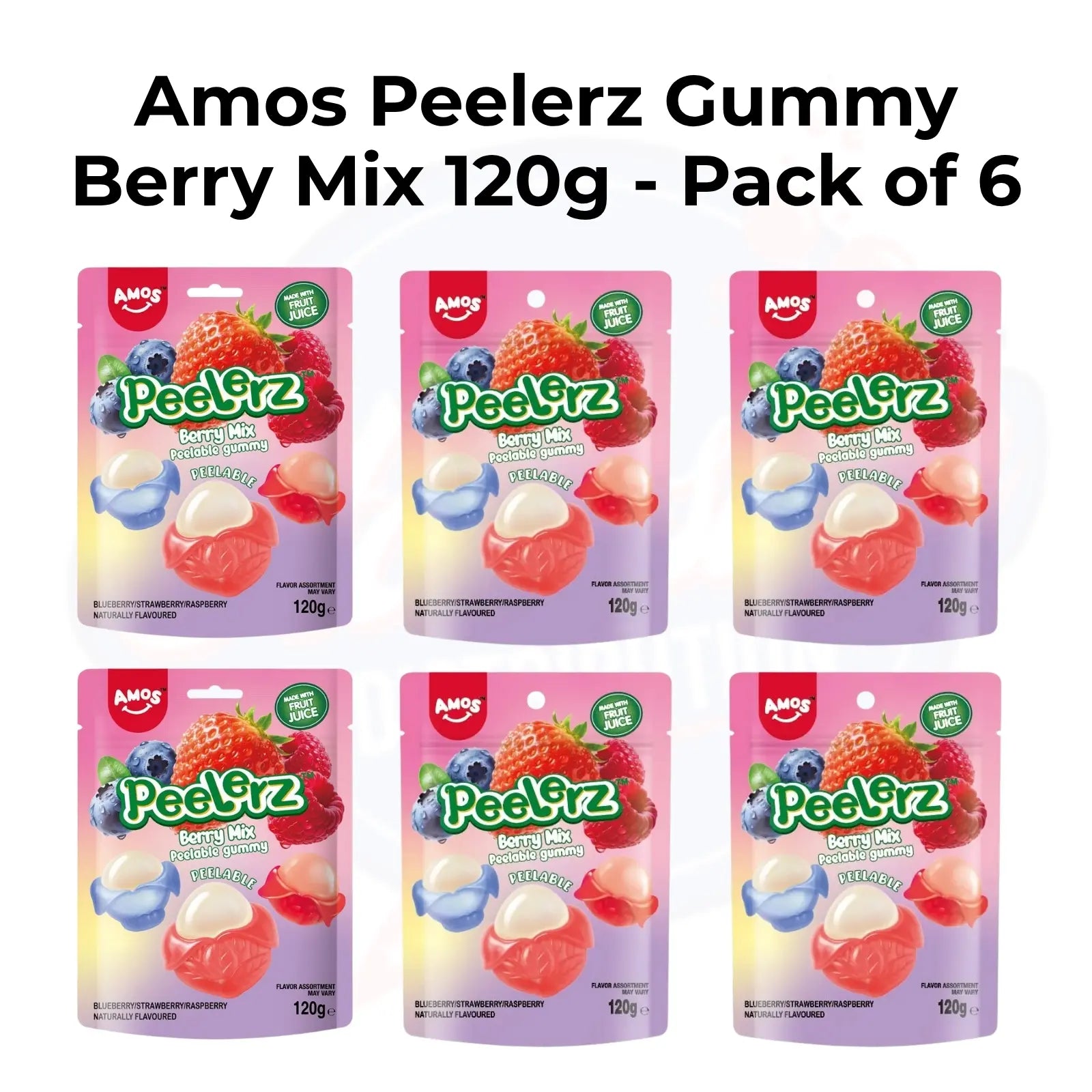 Amos Peelerz Gummy Berry Mix Peg Bag 120g - Pack of 6