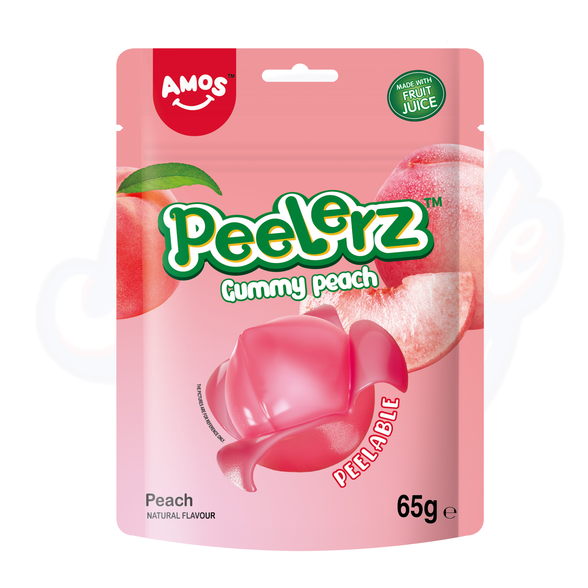 Amos Peelerz Gummy Peach Peg Bag 65g - Pack of 3