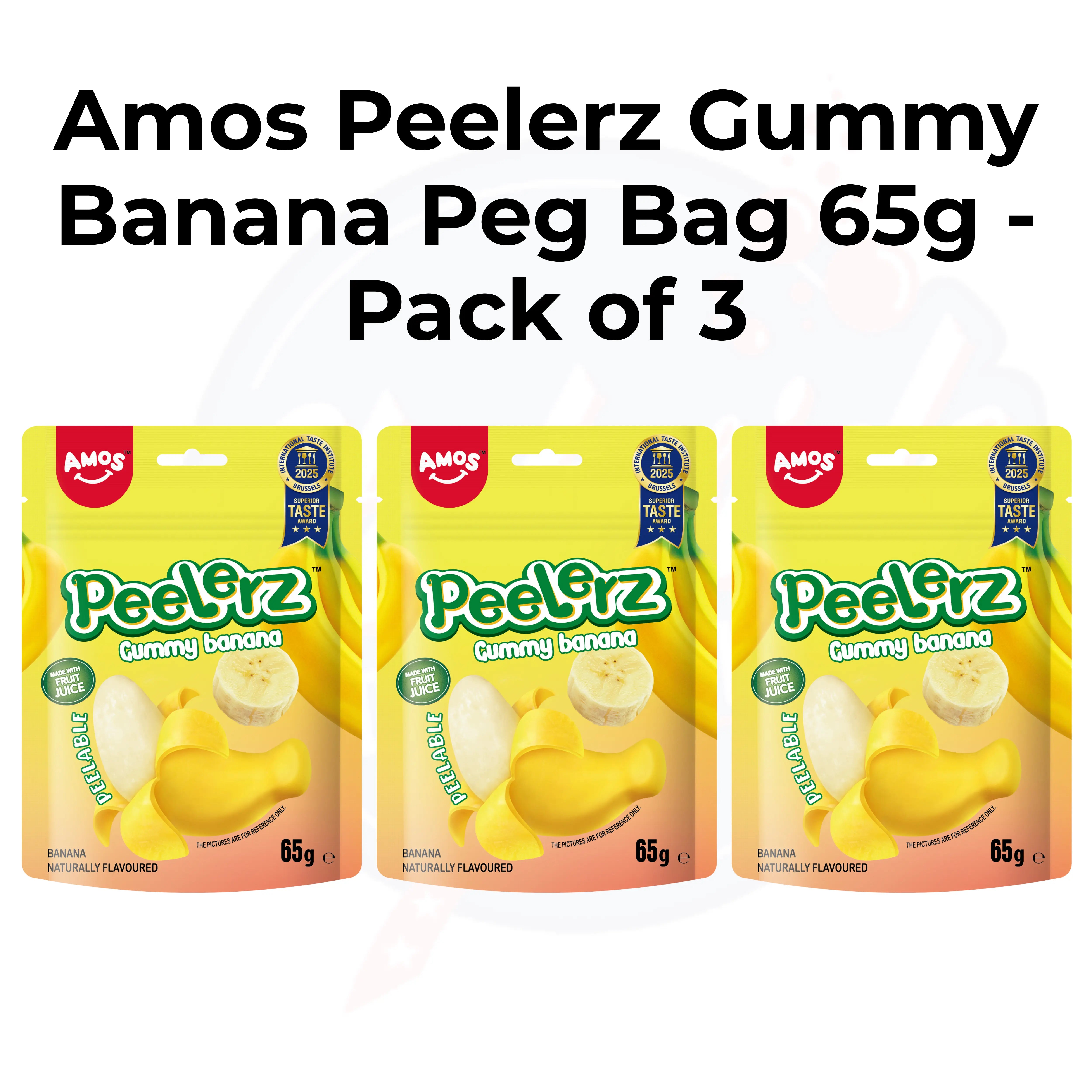 Amos Peelerz Gummy Banana Peg Bag 65g - Pack of 3