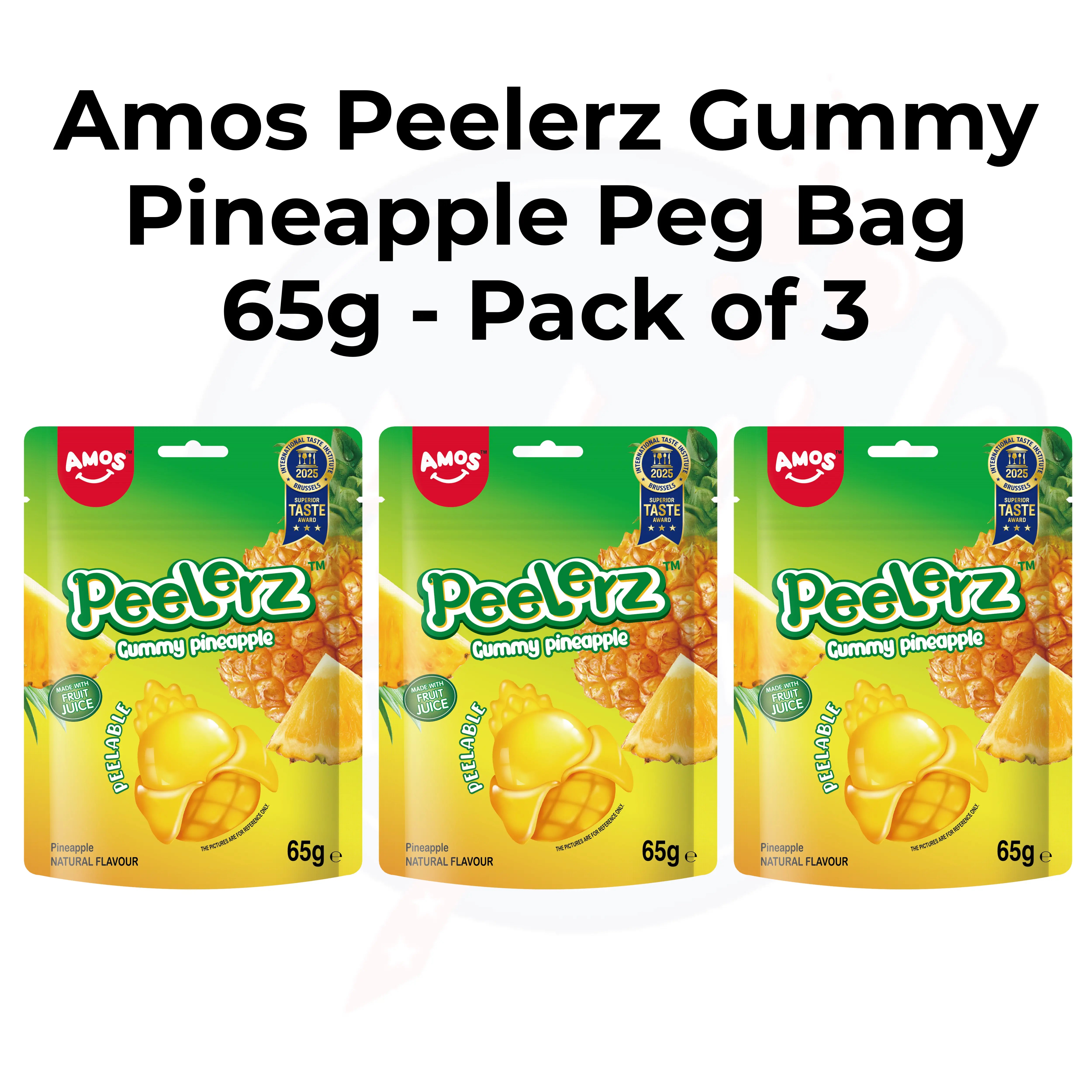 Amos Peelerz Gummy Pineapple Peg Bag 65g - Pack of 3