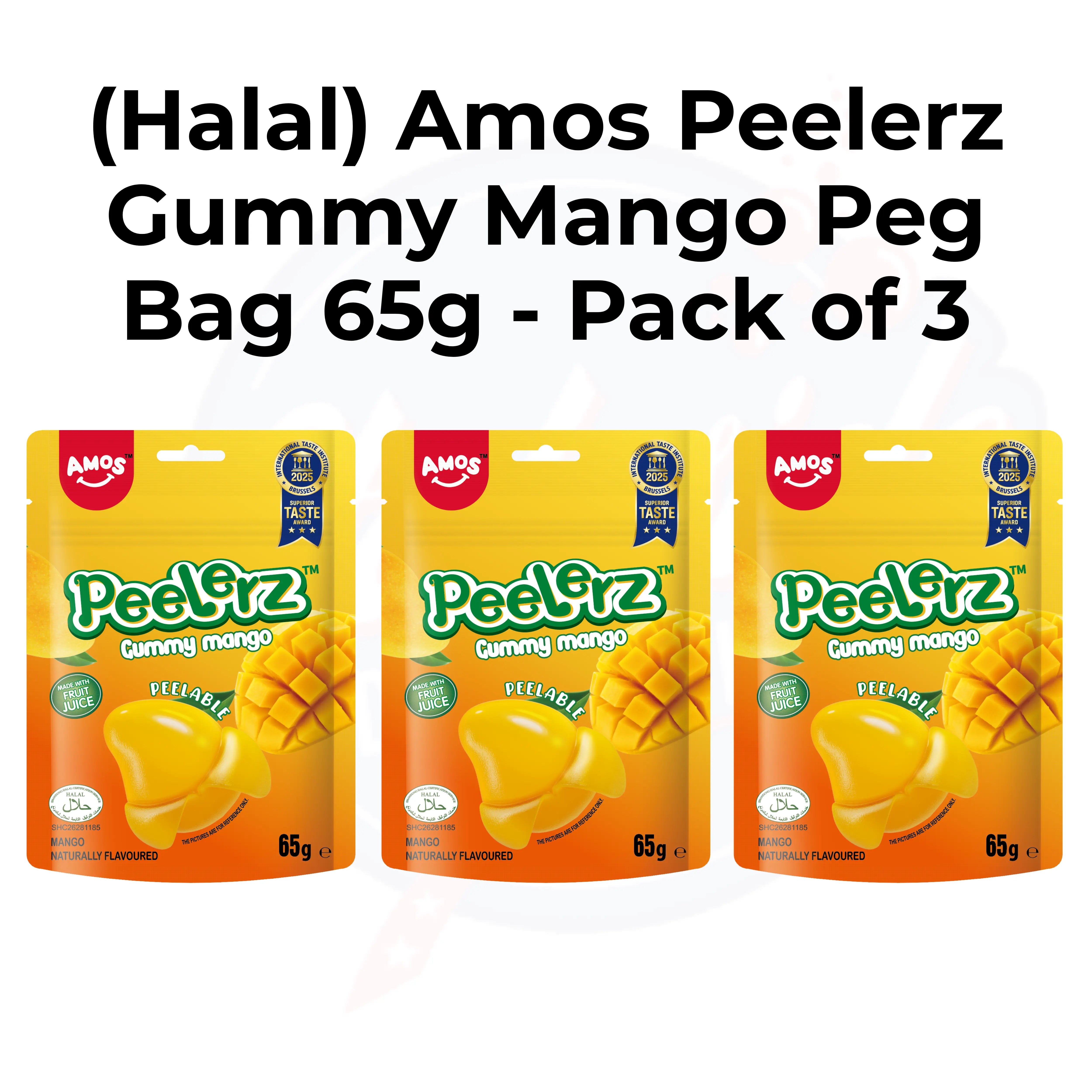 (Halal) Amos Peelerz Gummy Mango Peg Bag 65g  Pack of 3