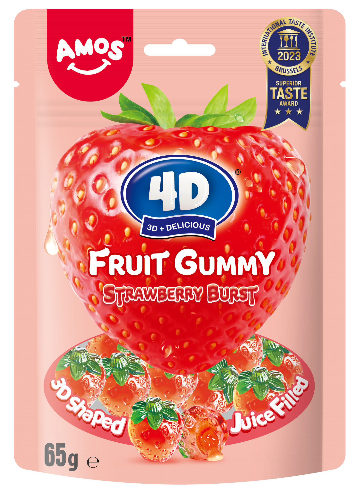 Amos 4D Fruit Gummy 65g Peg Bag 4 Flavour Bundle