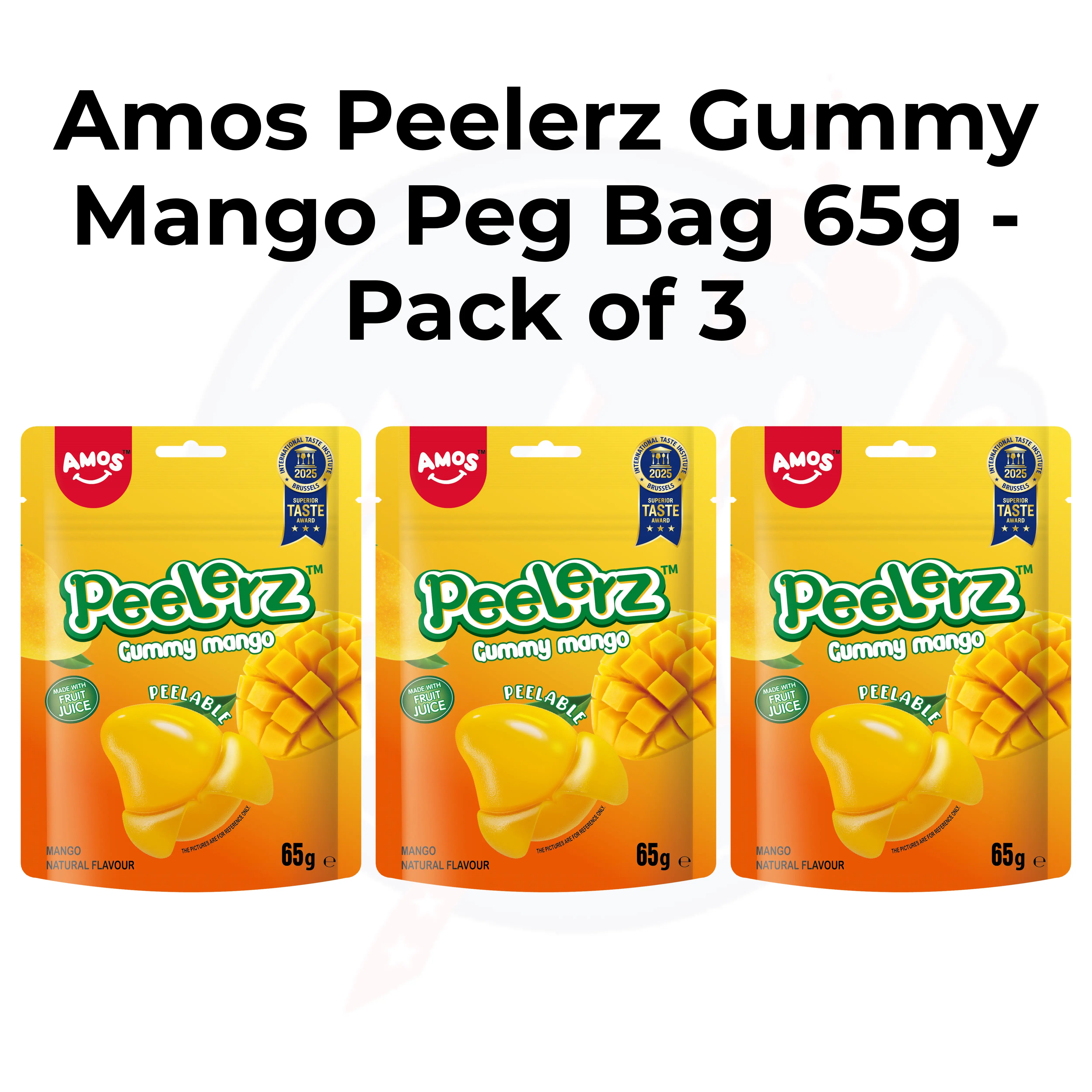 Amos Peelerz Gummy Mango Peg Bag 65g - Pack of 3