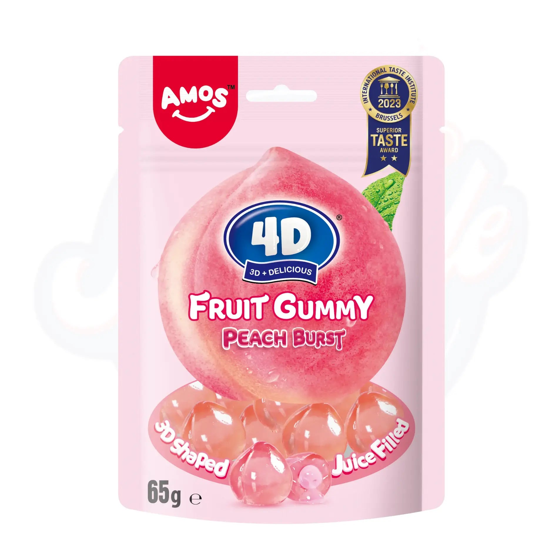 Amos 4D Fruit Gummy Peach Burst Peg Bag 65g - Pack of 3