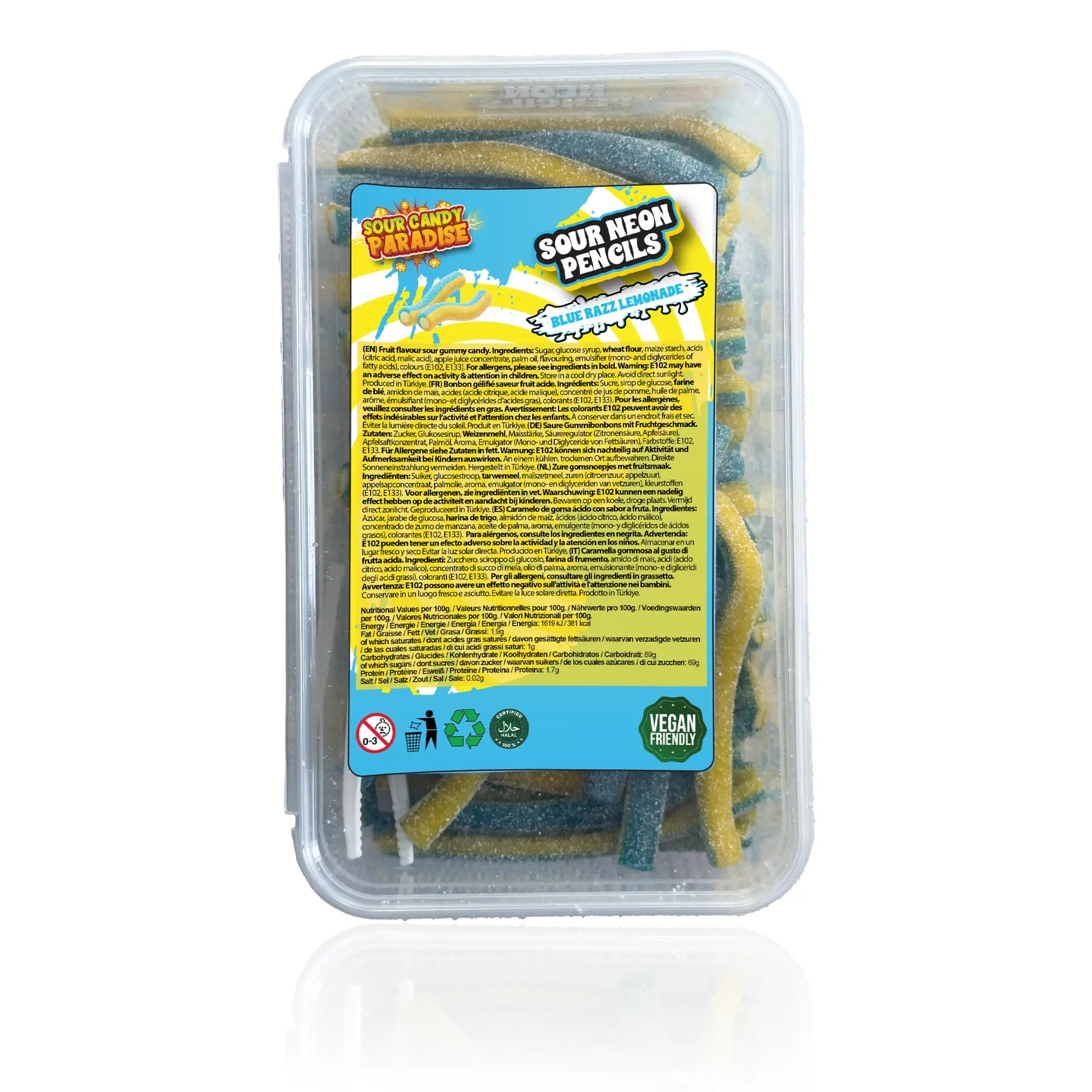 Sour Candy Paradise Neon Pencils Blue Razz Lemonade 1kg Tub