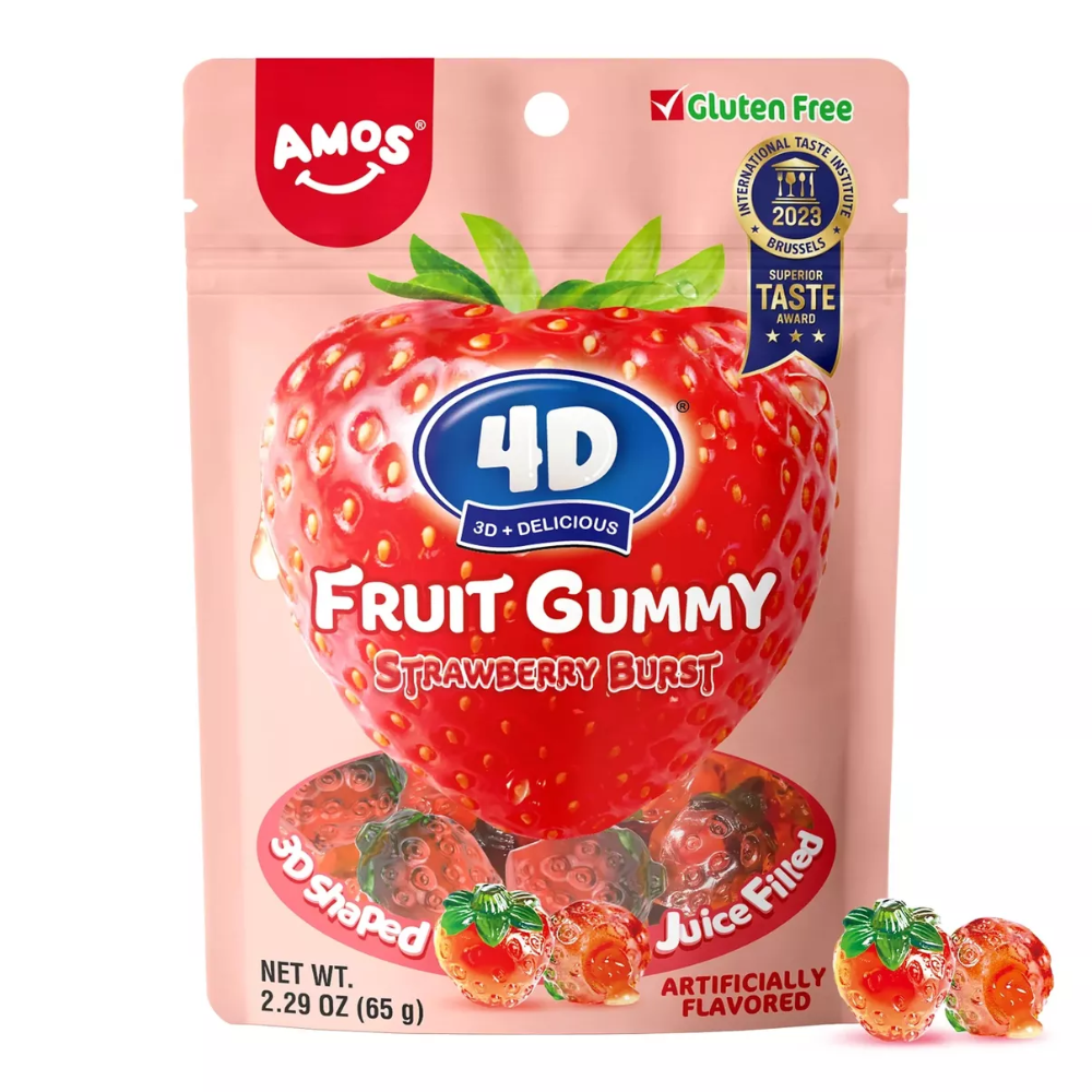 Amos 4D Fruit Gummy Strawberry Burst Peg Bag 65g