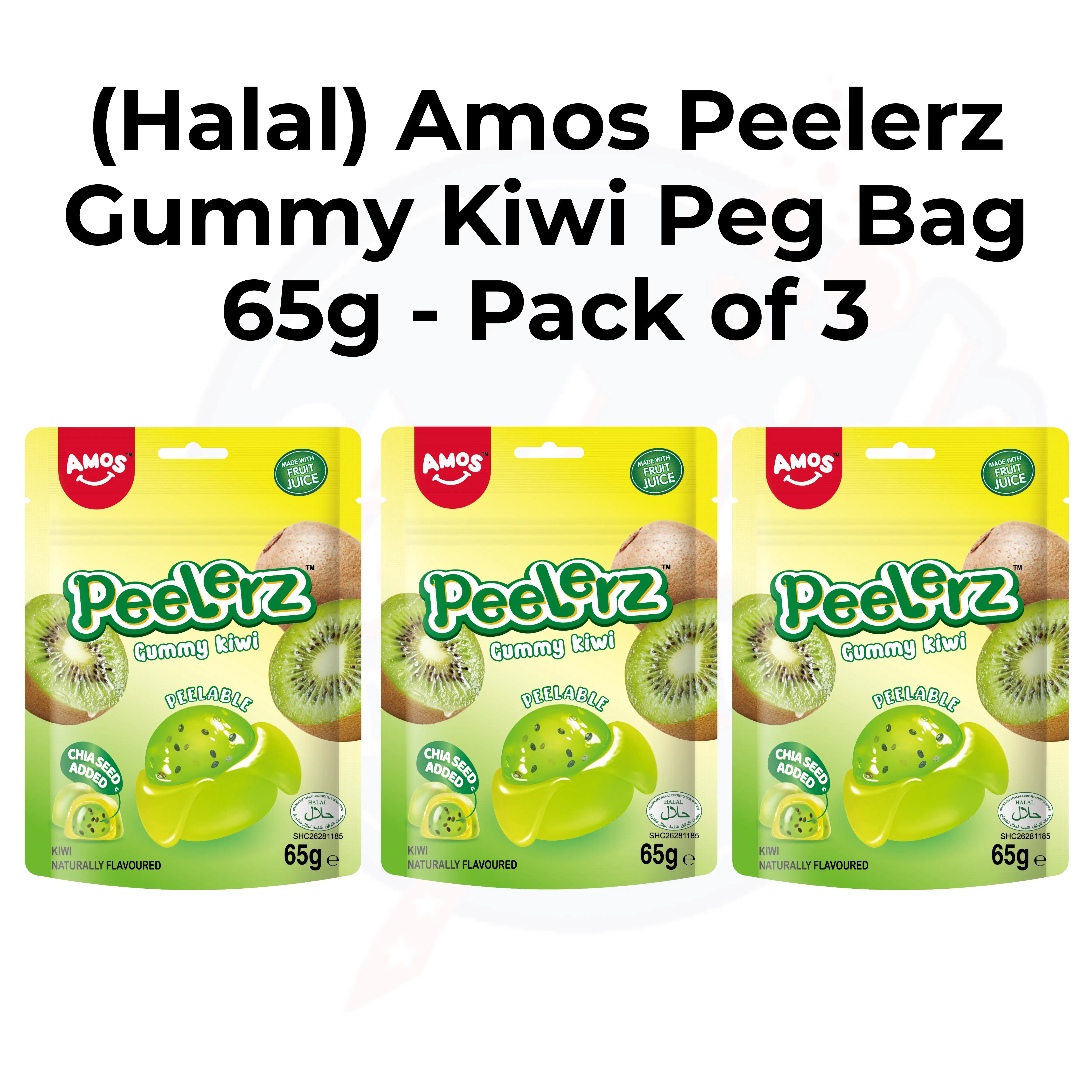 (Halal) Amos Peelerz Gummy Kiwi Peg Bag 65g Pack of 3
