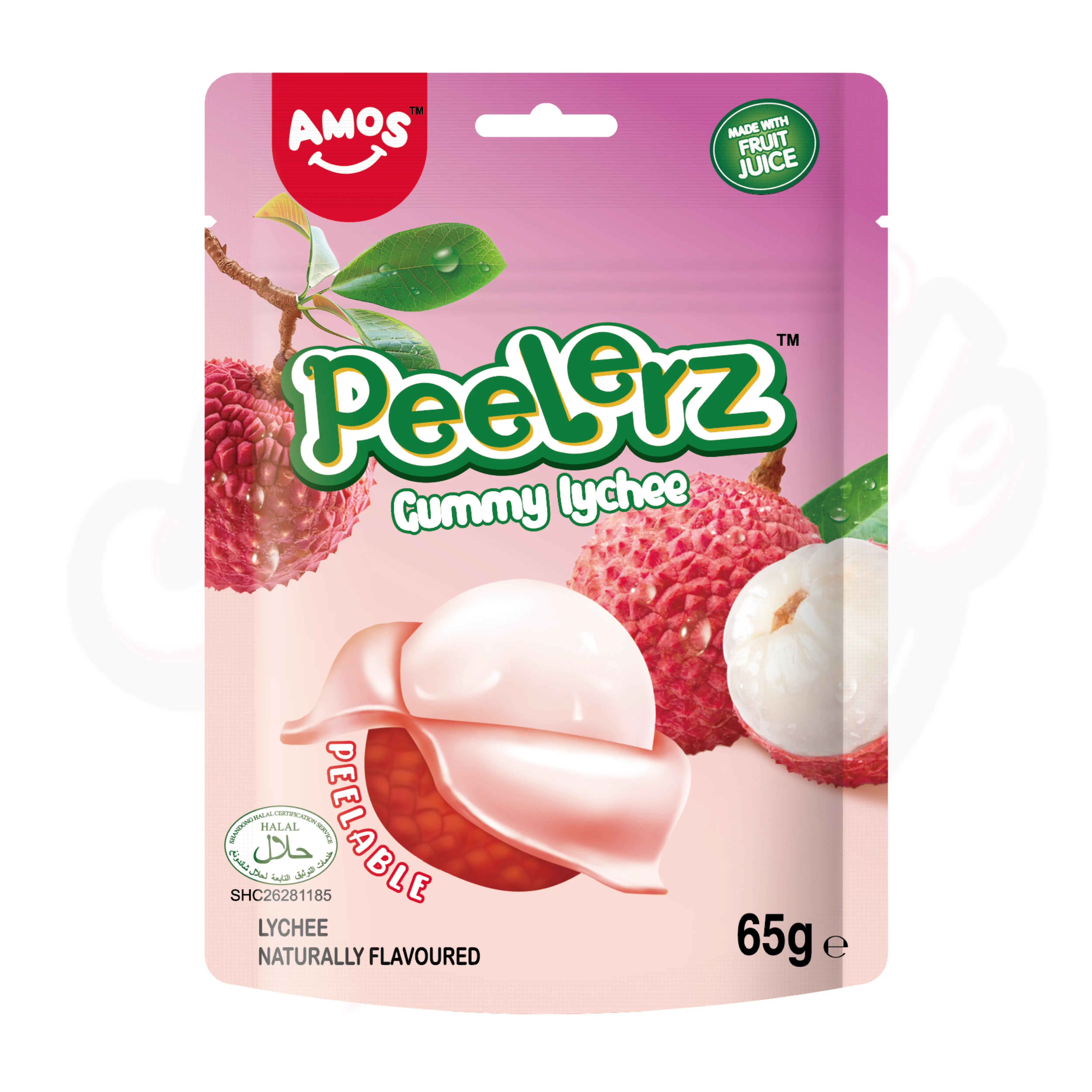 (Halal) Amos Peelerz Gummy Lychee Peg Bag 65g Pack of 3