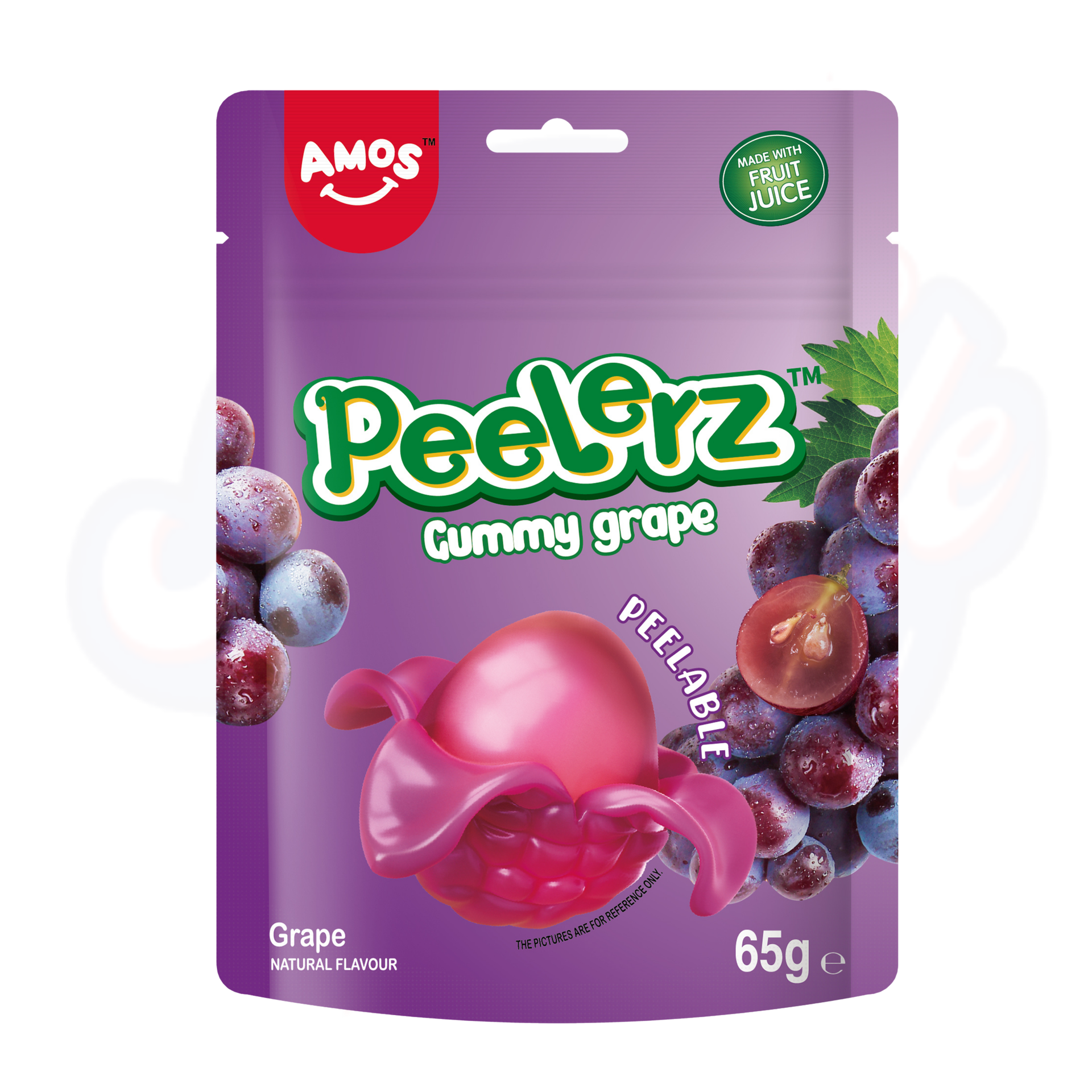 Amos Peelerz Gummy Grape Peg Bag 65g - Pack of 3