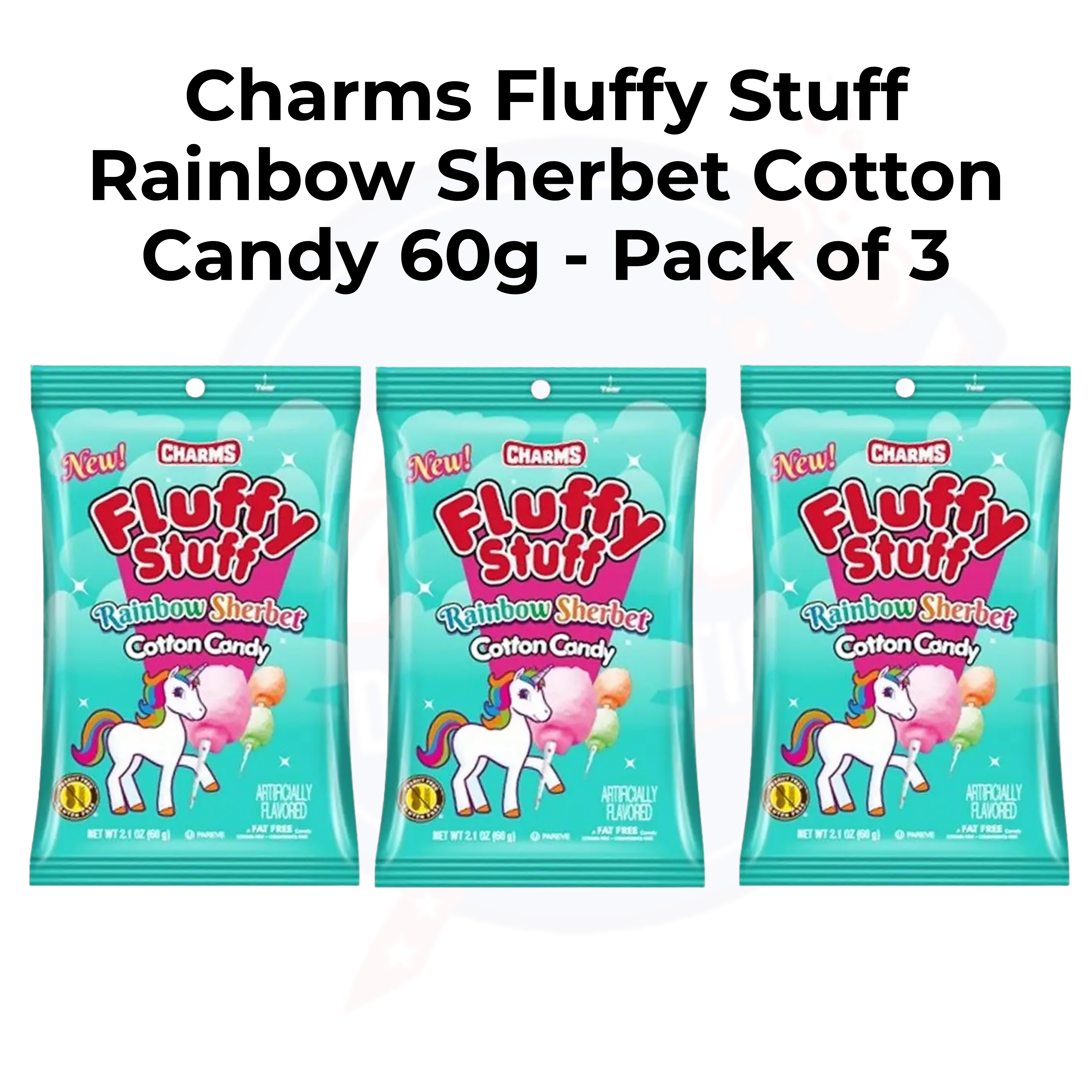 Charms Fluffy Stuff Rainbow Sherbet Cotton Candy 2.1oz/60g - Pack of 3