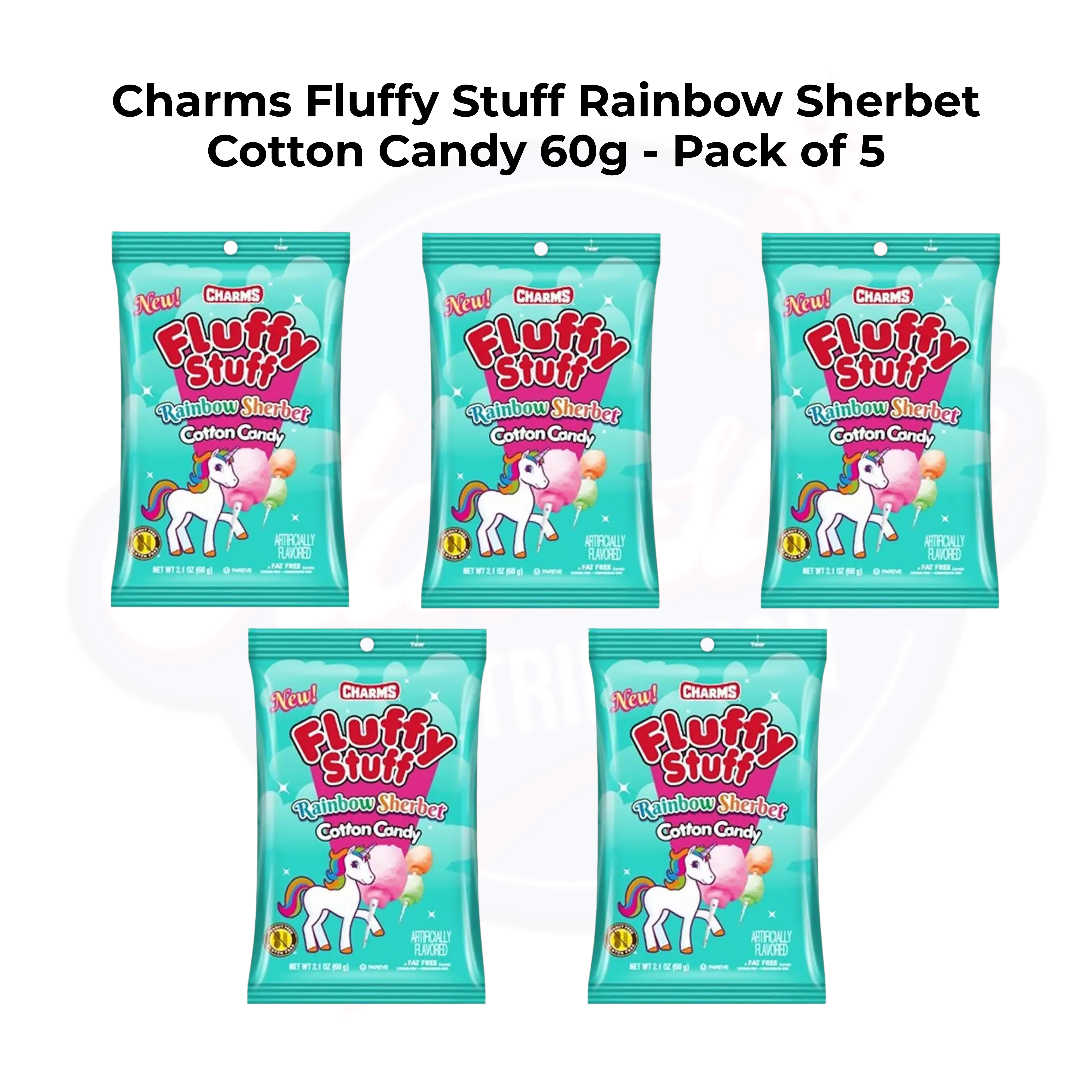 Charms Fluffy Stuff Rainbow Sherbet Cotton Candy 2.1oz/60g - Pack of 5